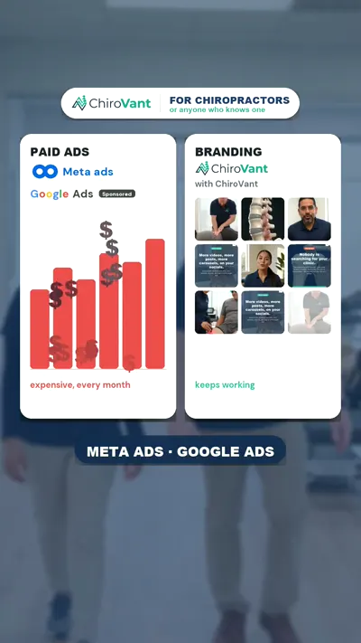 Frame from ChiroVant's 72-second brand video: paid ads versus branding